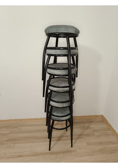 Evko Mobilya Tabure, Bar Taburesi, 2'li Tabure, Metal Ayaklı Tabure - Gri