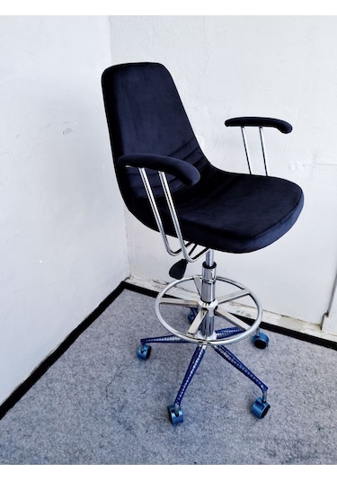 Bintaş Mobilya Siyah Kumaş Tekerlekli Kollu Rahat Bar Sandalyesi Siyah