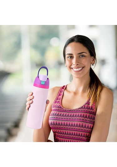 Skycity 24oz Renkli Paslanmaz Çelik Termos Bardak, Sürekli Isı Saklama, Kol Kolu Ve Pipetli, Spor Ve Günlük Kullanım, Anti Kayma Taban Diğer