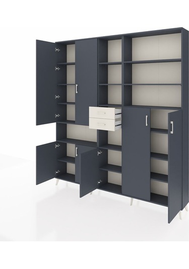 Arges Dolap 17 Raflı 2 Çekmeceli 7 Kapaklı 220x30x243 Antrasit-antrasit/aytaşı Antrasıt/aytası