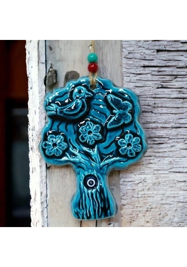 Seramik Kuşlu Nazar Boncuklu Ağaç Modelli Duvar Süsü