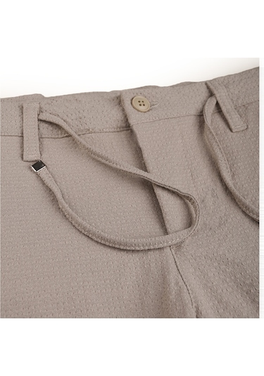 Deepsea Erkek Bej Likralı Gofre Kumaş Beli Lastikli İpli Slim Fit Günlük Pantolon 2600650 Bej