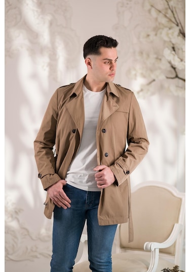Slim Fit Astarlı Baharlık Kemerli Erkek Trençkot 001