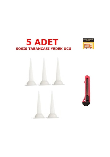 5 Adet Sosis Poliüretan Mastik Silikon Tabancası Ucu + Hediyeli Çok Renkli