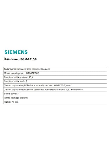 Siemens HU736AEA0T Buhar Destekli Ankastre Fırın Siyah