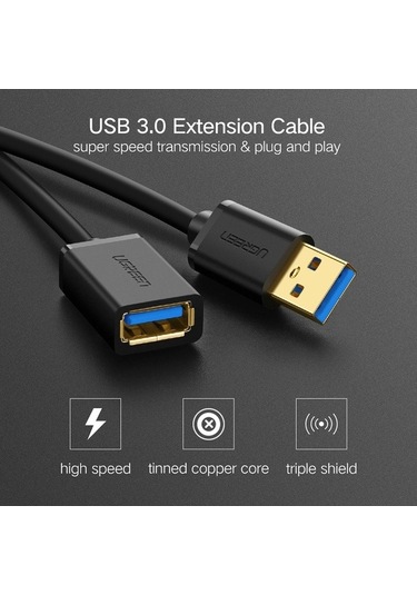 Ebitda Ugreen 3m Usb 3.0 Erkek Uzatma Kablosu, Hızlı Veri Senkronizasyonu, Dayanıklı Altın Kaplama, Süper Hızlı İletim