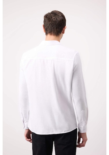 DeFacto Modern Fit Polo Yaka Basic Düz Uzun Kollu Beyaz Gömlek E5045AX25SMWT34