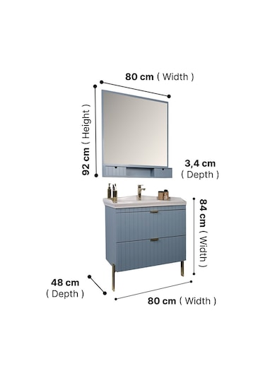 Kobos Noble 80 Cm Banyo Dolabı Seti Light Blue Mavi