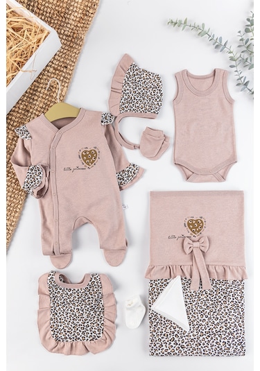 Leopar Desenli 8'li Kız Bebek Hastane Çıkışı Bebek Takımı
