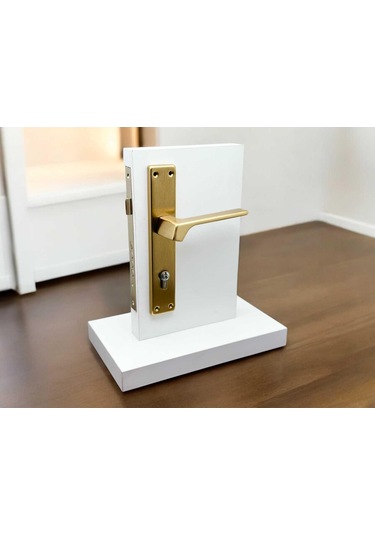 Zey Mat Altın Kare Aynalı Çelik Kapı Kolu Sağ Basar Tek Taraf Kilit Hariçtir