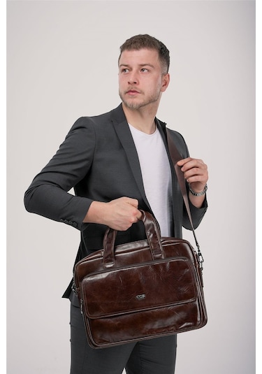 Ççs 71471 Hakiki Deri Evrak Çantası Kahve