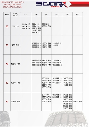 245-70R16 Serme Mahmuzlu Kar Zinciri Starx