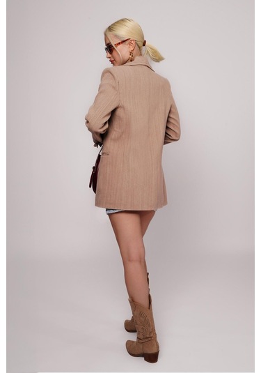 Vizon Bağlama Detaylı Blazer Kadın Ceket Mg2482 VİZON