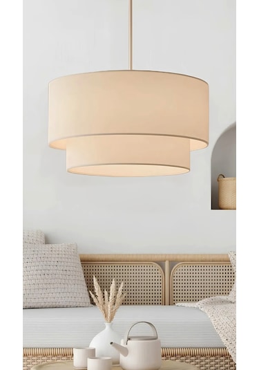 Modern Tasarım Cake Pasta Avize Çift Katlı Beyaz Kumaşlı Sarkıt