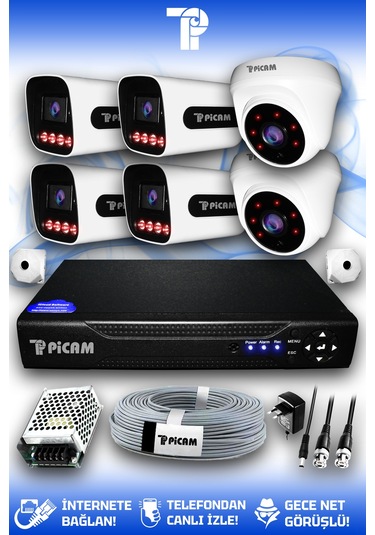 Picam 6 Kameralı Zebra 2 İç Kamera Set Hdd'siz 5 Mp 2k Net Gece Görüşlü Güvenlik Kamerası Sistemi