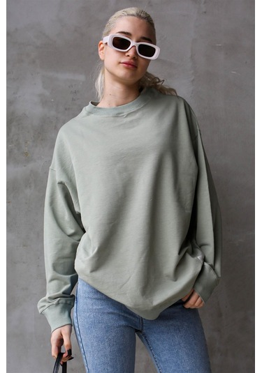 Madmext Mint Yeşili Basic Oversize Kadın Sweatshirt Mg1686 Mint Yeşili