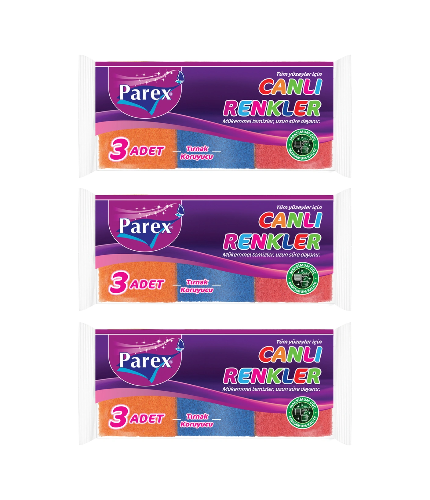 Canlı Renkler 3'lü Sünger Oluklu Üçlü Paket