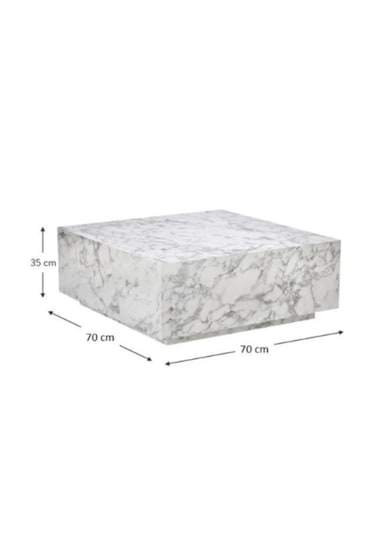 Most Lignum Mermer Görünümlü %100 Mdf Orta Sehpa 80x80 Cm Beyaz
