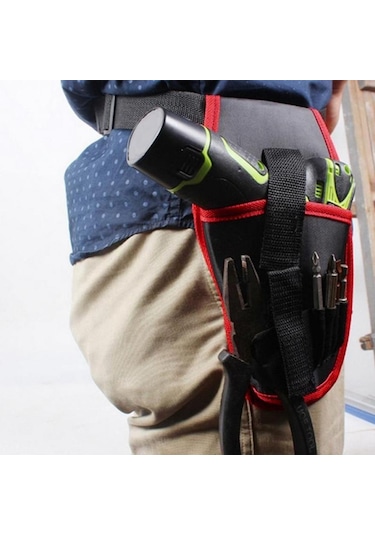 Kırmızı Taşınabilir Akülü Matkap Tutucu Alet Çantası Tornavida Bel Elektrikli Alet Kemer Çantası
