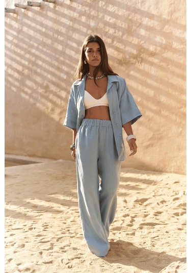 Baron Mavi Keten Gömlek Pantolon Takım mavi