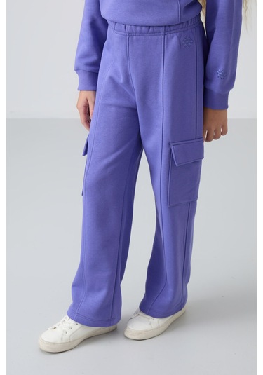 Tommy Life Eflatun Pamuklu İçi Tüylü Yumuşak Dokulu Standart Fit Nakışlı Kız Çocuk Eşofman Takım - 75159 Eflatun