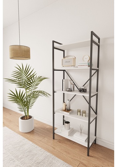 Nilamu Beyaz 65 Cm Kitaplık, Metal Aksamlı, Organizer, Ofis, Ev, 65 170 34 Cm Beyaz