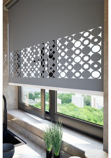 Lazer Kesim Mat Stor Perde, Lazer Kesimli Klasik Serisi, C-191004 Antrasit Renk Antrasit