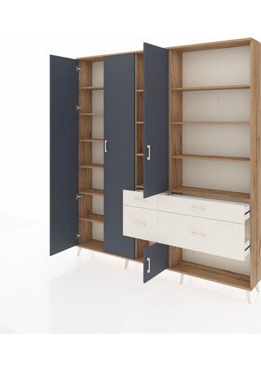 Arges Dolap 14 Raflı 4 Çekmeceli 4 Kapaklı 220x30x243 Çam-antrasit/aytaşı Antrasıt/aytası