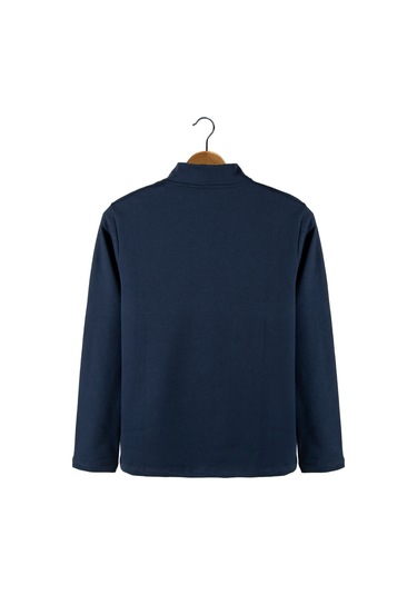 Erkek Lacivert Yarım Fermuarlı Basic Düz Sweatshirt Lacivert3