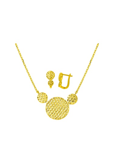 Bilezikci Yaşam Çiçeği Küpe - Kolyeli 22 Ayar Set