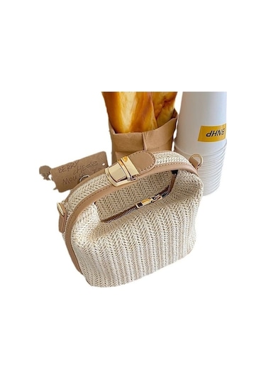 Shidai888 Hasır Dokuma Küçük Casual Kadın El Çantası Bej