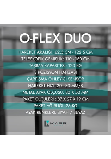 Karr Office O-Flex O2S8 Duo Çift Motorlu Elektrikli Yükseklik Ayarlı Masa - 180X80 - Bambu/S Bambu