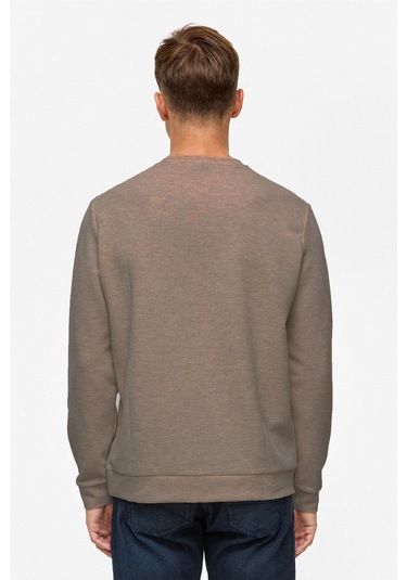 Süvari Bol Kesim O Yaka Melanj Desenli Waffle Sweatshirt Koyu Kahve Kh9