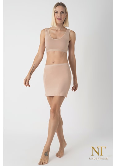 Nt Underwear Bambu Mini Etek Astarı, Mini Jupon - Doğal Kumaş, Modern Kalıp. Bej