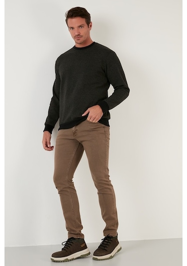 Buratti Slim Fit Bisiklet Yaka Pamuklu Erkek Kazak 456201 Haki