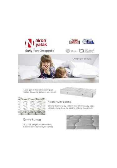 Nironyatak Tek Kişilik Lüks Yarı Ortopedik 90X190 Cm Niron Sofy Yatak