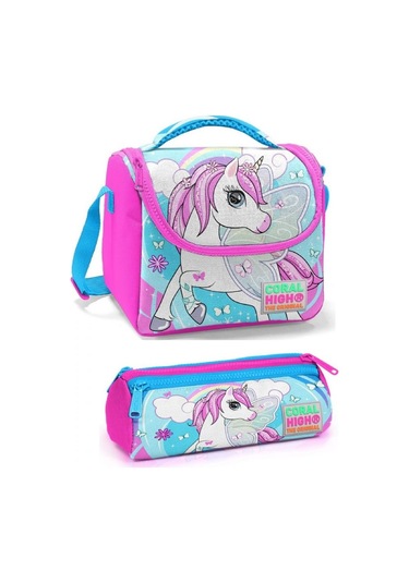 Coral High Kız Çocuk Pembe Mavi Unicorn Beslenme Çantası Seti