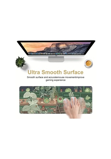 Sevimli Kurbağa Yeşil Mouse Pad, Kaymaz Kauçuk Tabanlı Masa Matı Çeşitli Boyutlarda 300 X 600 X 2 Mm