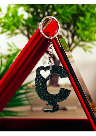 Harfli Anahtarlık Epoksi Kişiye Özel Yapım El Yapımı Harf Anahtarlık Kalp Model Özel Tasarım Hediyelik Ürün Kalp Desenli Simli Anahtarlık Açık Gri