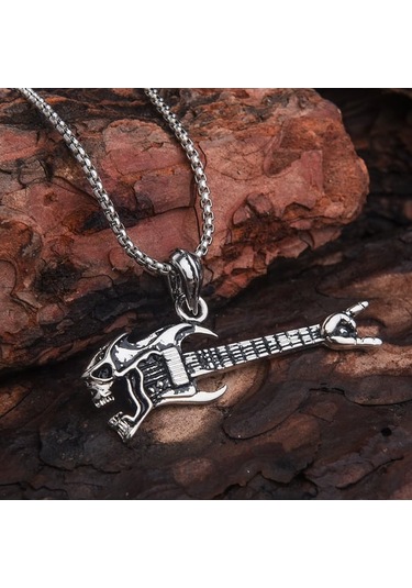 Elektro Gitar Rock Erkek Kolye Çelik Takı Aksesuar K24 T5