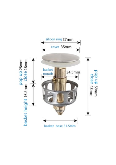 Moveevo Banyo Evleri İçin 2 Adet Bakır + Silikon Damla Önleyici Tıklama Tipi Lavabo/el Lavabosu Su Alma Kapağı Gümüş