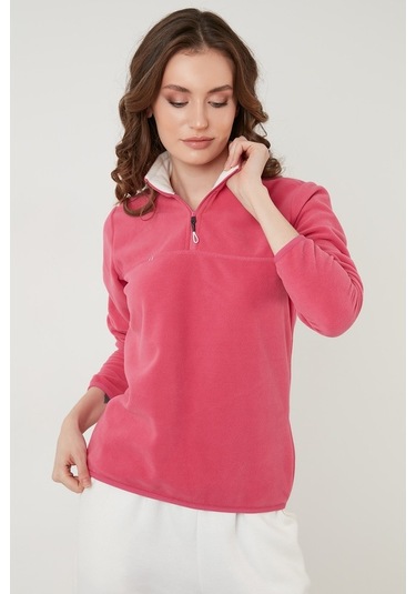 Lela Slim Fit Yumuşak Dokulu Anti-Pilling Tüylenme Yapmayan Yarım Fermuarlı Bayan Polar 5907000 Pembe