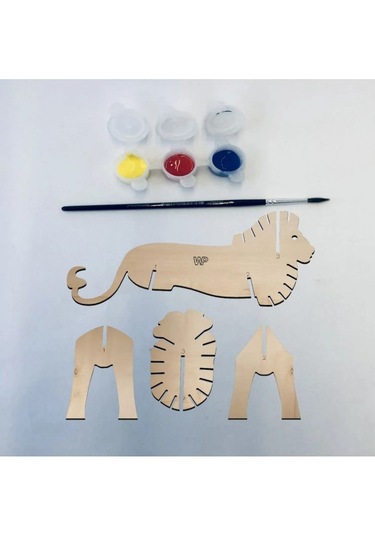 Ahşap Maket Hayvanlar Çocuklar Boyanabilir - Aslan Boya Setli