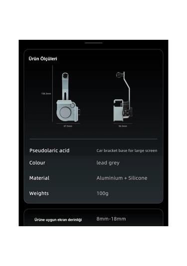 Ga92 Mag-safe Ekran Üstü Elektrikli Araç Telefon Tutucu 1,7 Cm Kadar Tüm Ekranlar Araba Notebook Monitör Tamamı Metal Kasa -