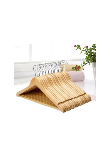 24 AHŞAP ELBİSE ASKISI VERNİKLİ NATUREL Ahşap