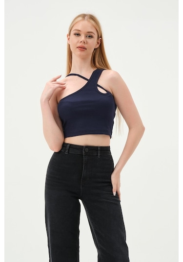 Quhox Kadın Askılı Crop Kaşkorse İndigo