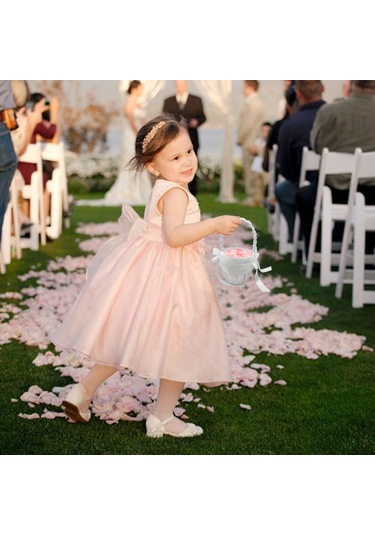 Xiyyadms Beyaz Saten Çiçek Sepeti - Evlilik Çiçekçisi İçin Saçma Sepeti Pmhl-053 22x13.5cm