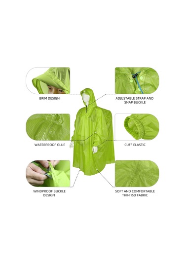 Padalink 15d Naylon Silikonlu Yağmurluk - Sırt Çantalı Outdoor Yağmurluk Yeşil Yeşil