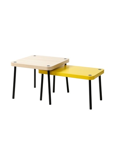 Sehpa Seti, Sarı-huş Görünüm, 2 Parça Zigon Sarı Meşe