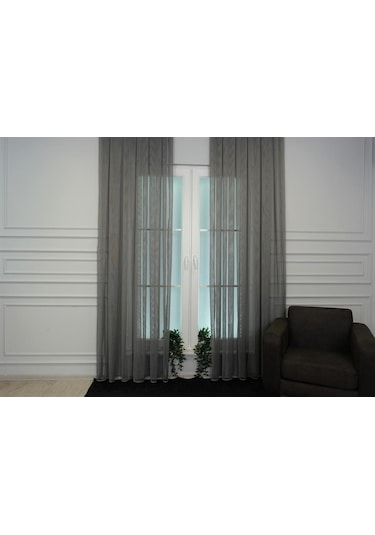 Murcia Dökümlü Tül Perde Pilesiz Koyu Gri